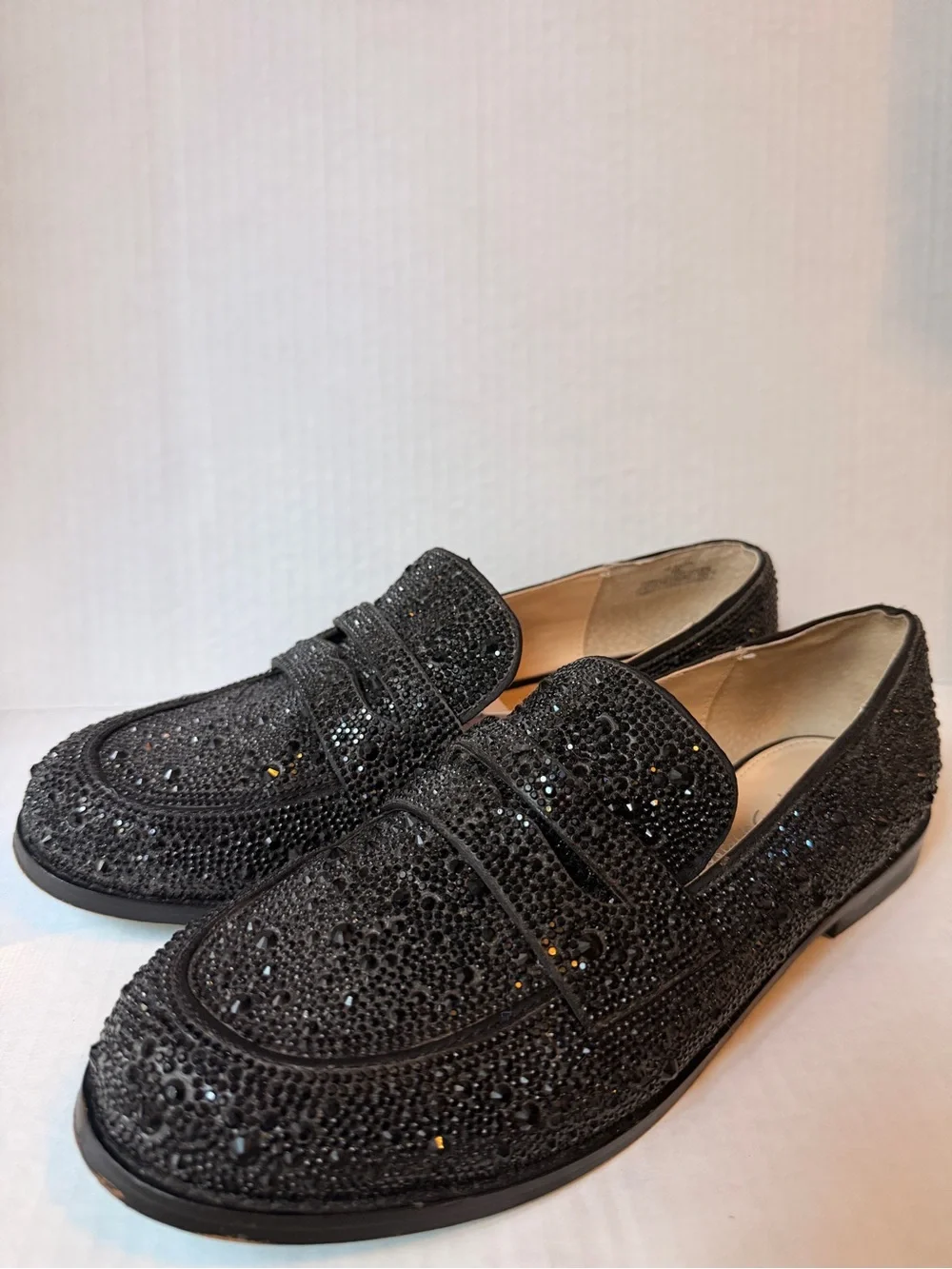 Betsey Johnson Black Crystal-Studded womens Slip-On Loafers